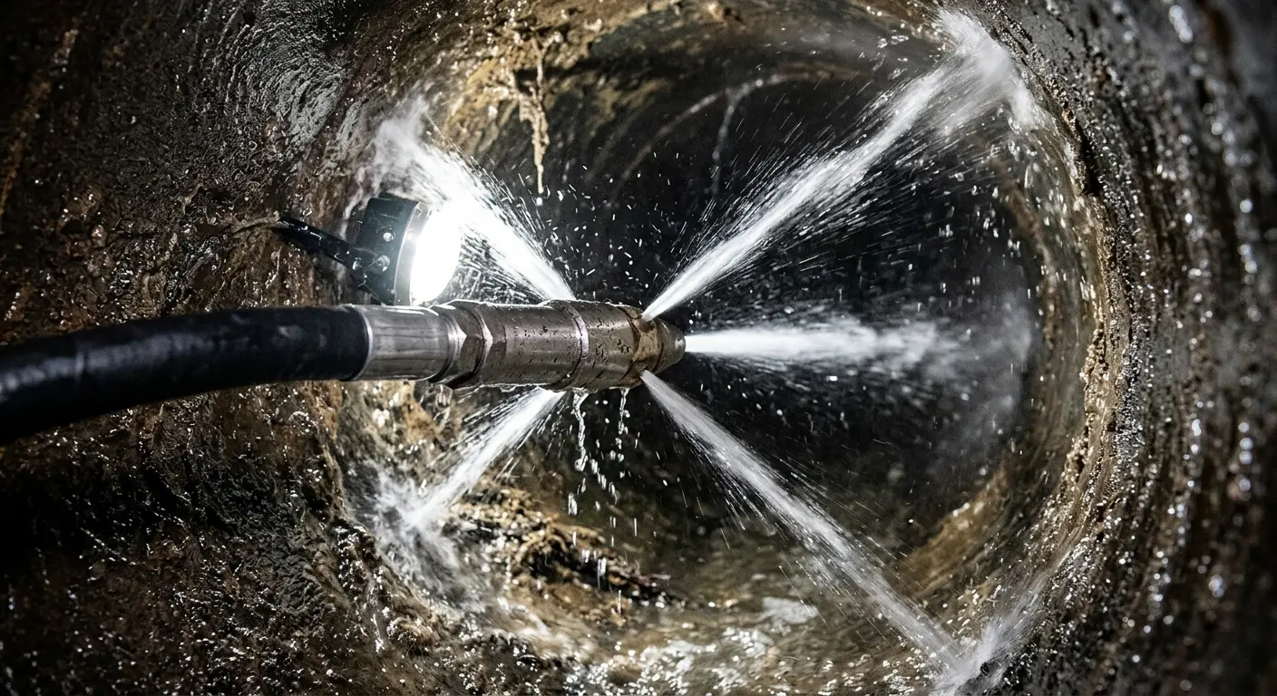 High-pressure hydro jetting nozzle cleaning sewer pipe for Storm Drain Cleaning in Stuart